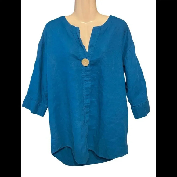 Marc New York Tunic Long Line Linen Blend Popover Teal - Picture 1 of 7